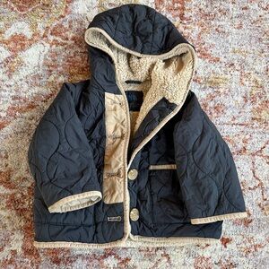 Zara Black Puffer Jacket with Cream Accents